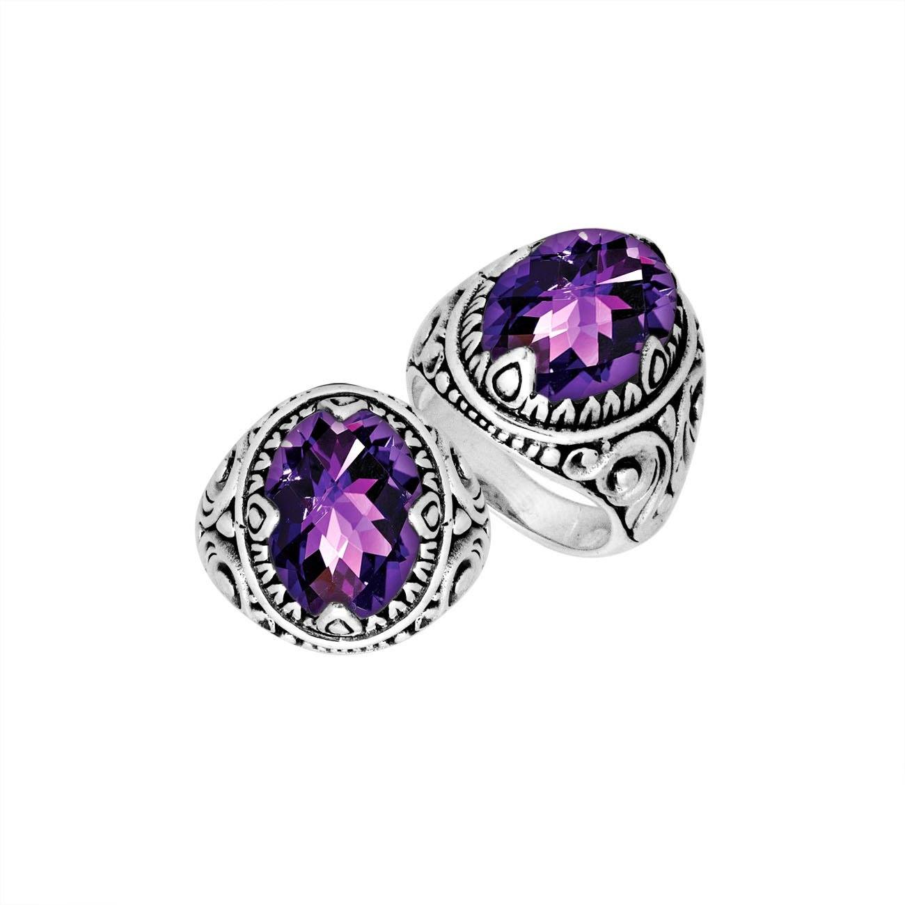 Amethyst Quartz Oval Sterling Silver Balinese Ring Handcrafted In Indonesia