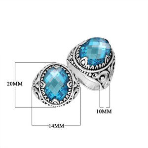 Blue Topaz Quartz Oval Sterling Silver Balinese Ring Handcrafted In Indonesia