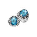 Blue Topaz Quartz Oval Sterling Silver Balinese Ring Handcrafted In Indonesia