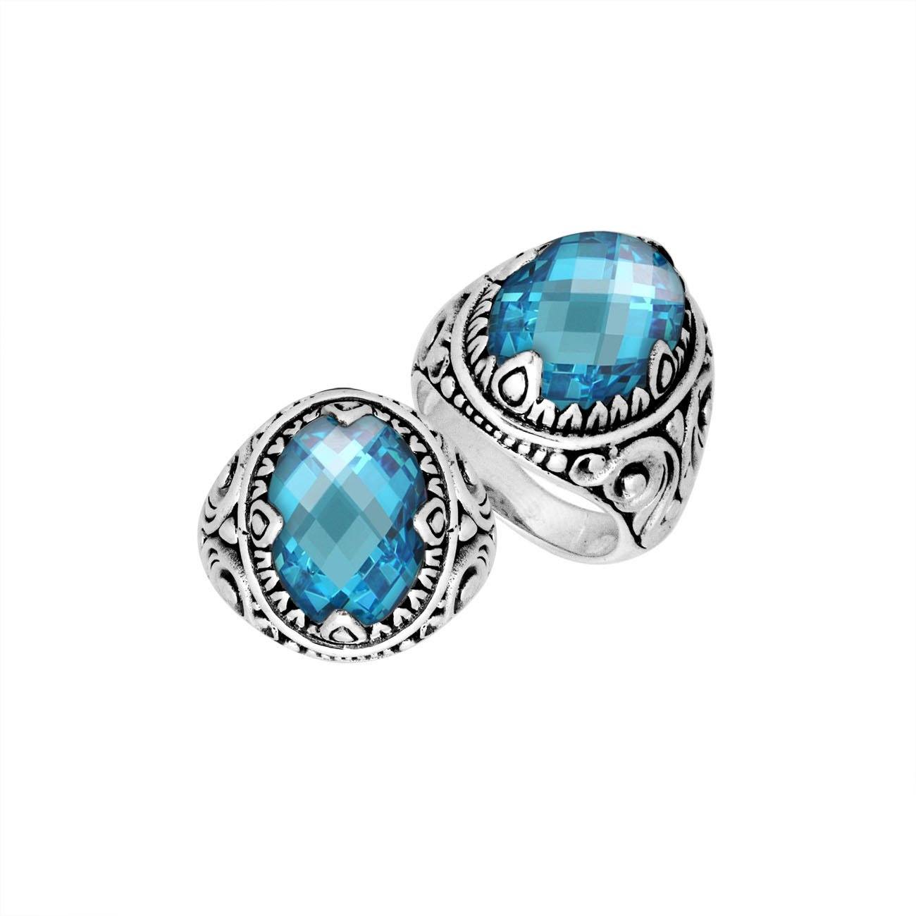 Blue Topaz Quartz Oval Sterling Silver Balinese Ring Handcrafted In Indonesia