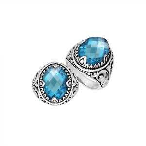 Blue Topaz Quartz Oval Sterling Silver Balinese Ring Handcrafted In Indonesia