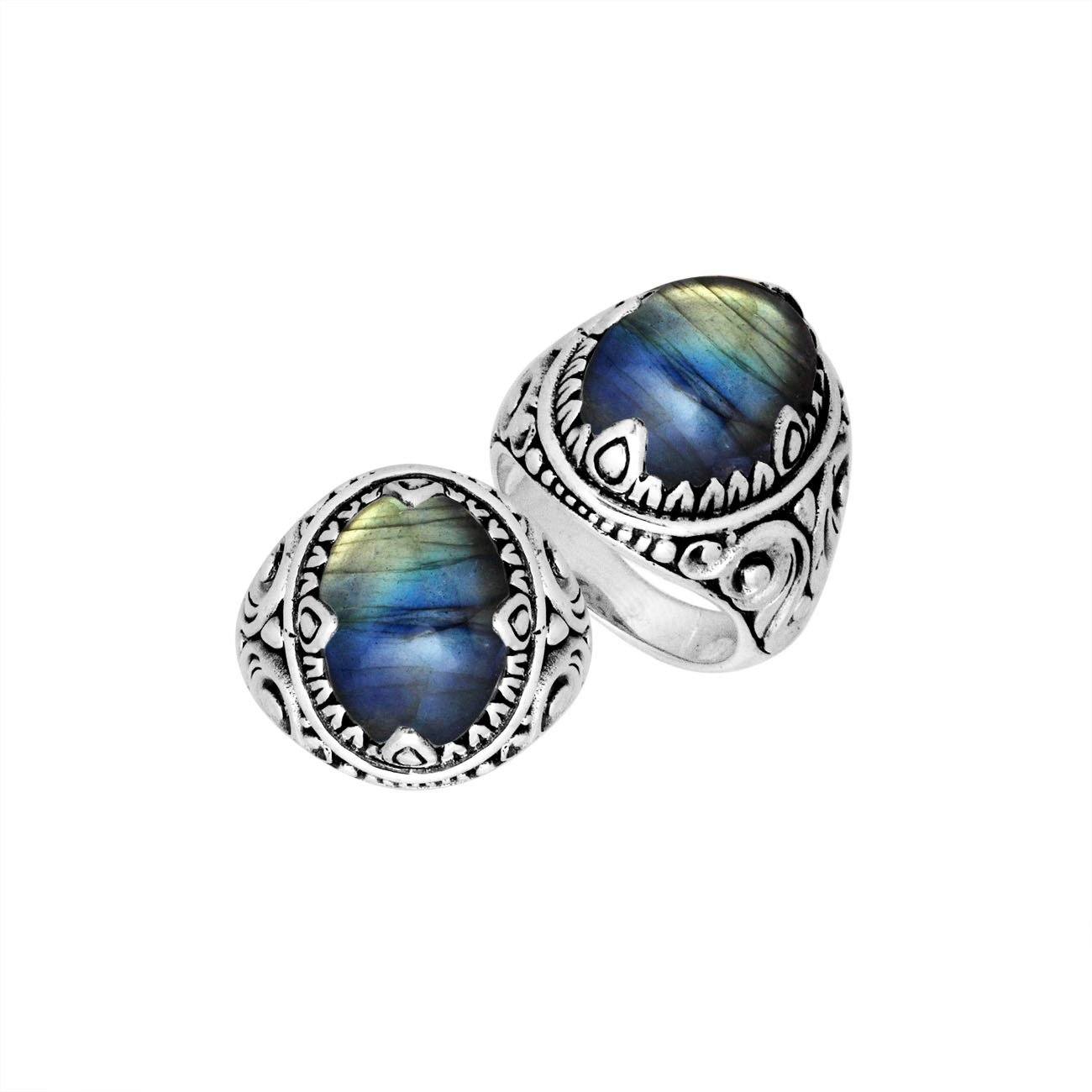 Labradorite Oval Sterling Silver Balinese Ring Handcrafted In Indonesia