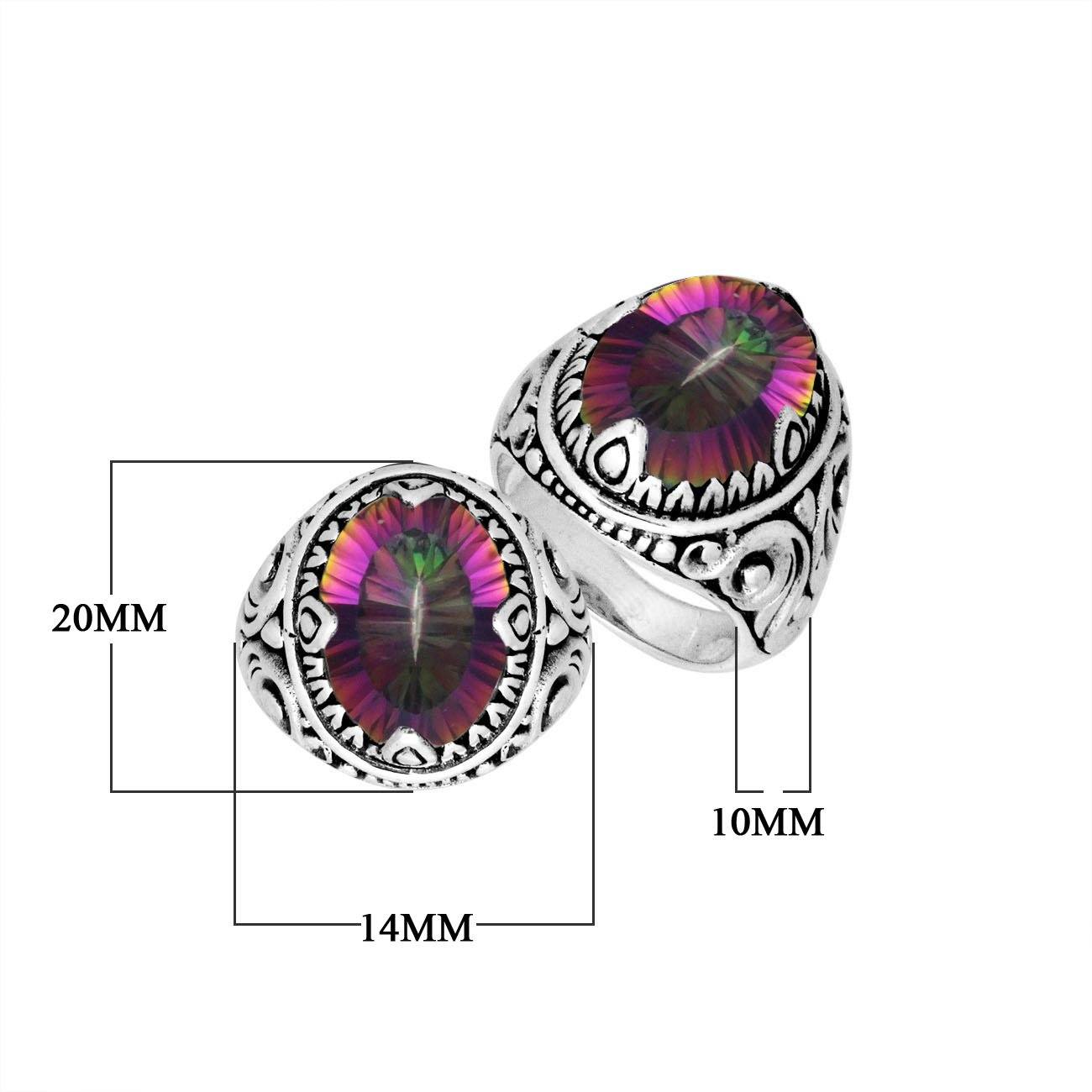 Mystic Quartz Oval Sterling Silver Balinese Ring Handcrafted In Indonesia