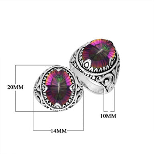 Mystic Quartz Oval Sterling Silver Balinese Ring Handcrafted In Indonesia