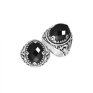Black Onyx Quartz Oval Sterling Silver Balinese Ring Handcrafted In Indonesia