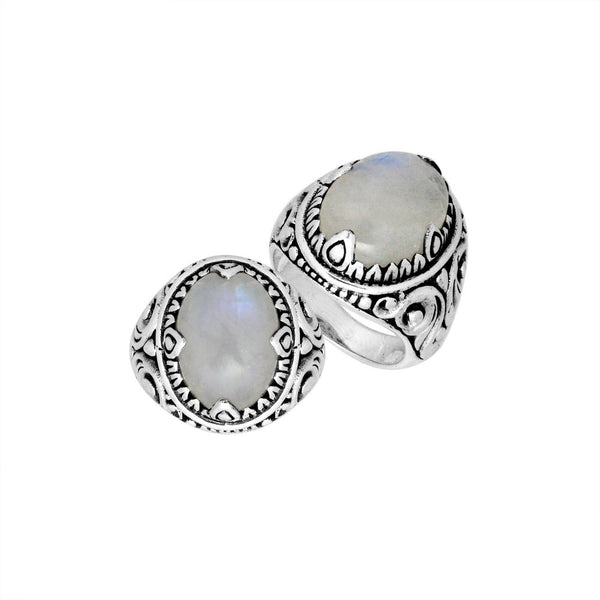AR-8033-RM-7" Sterling Silver Ring With Rainbow Moonstone Jewelry Bali Designs Inc 