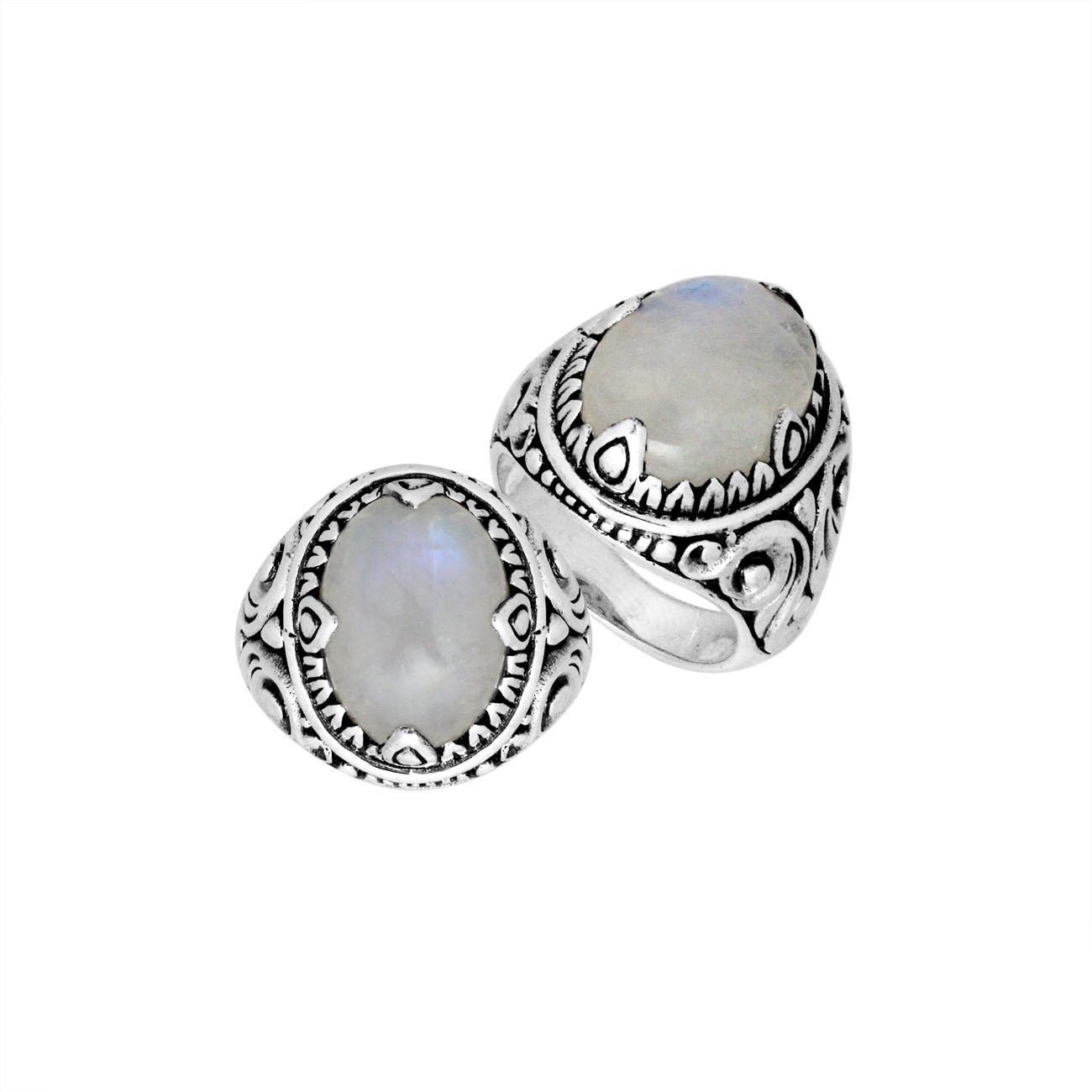 Rainbow Moonstone Oval Sterling Silver Balinese Ring Handcrafted In Indonesia