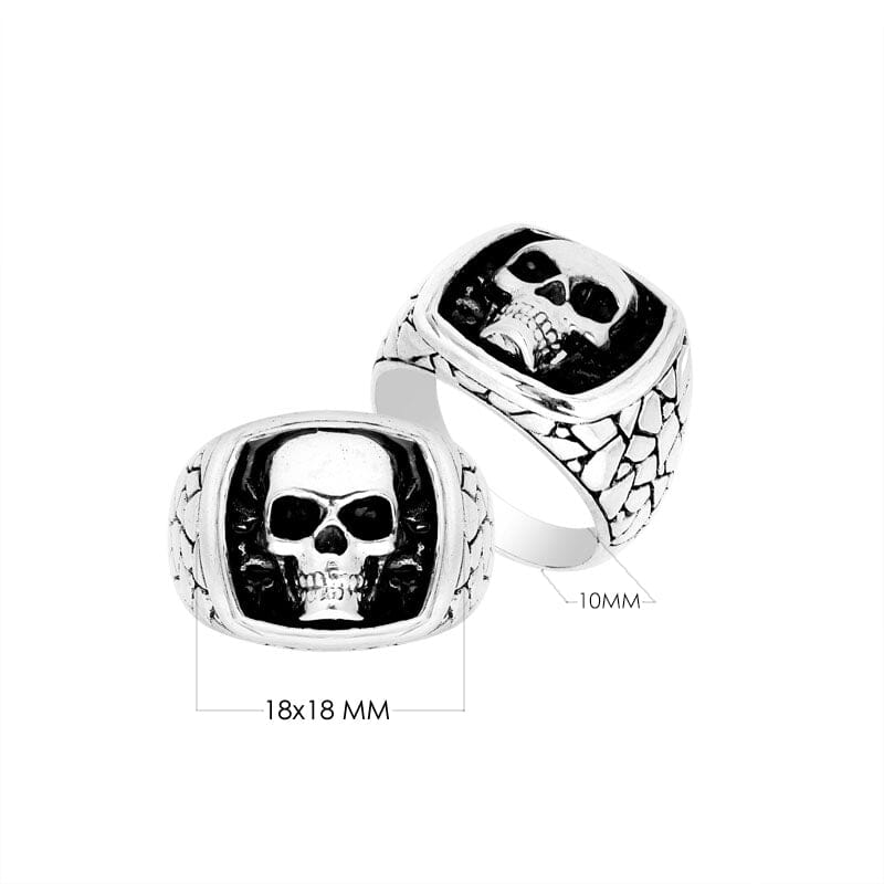 AR-9003-S-10 Sterling Silver Designer Skull Ring With Plain Silver Jewelry Bali Designs Inc 