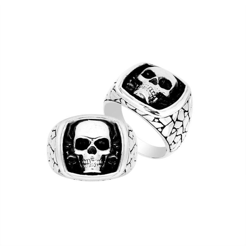 AR-9003-S-10" Sterling Silver Designer Skull Ring With Plain Silver Jewelry Bali Designs Inc 