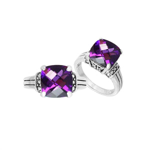 Sterling Silver Beautiful Designer Amethyst Quartz Cushion Heritage Statement Ring With Balinese Detailing.