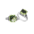 Sterling Silver Green Amethyst Quartz Cushion Statement Ring With Balinese Detailing.