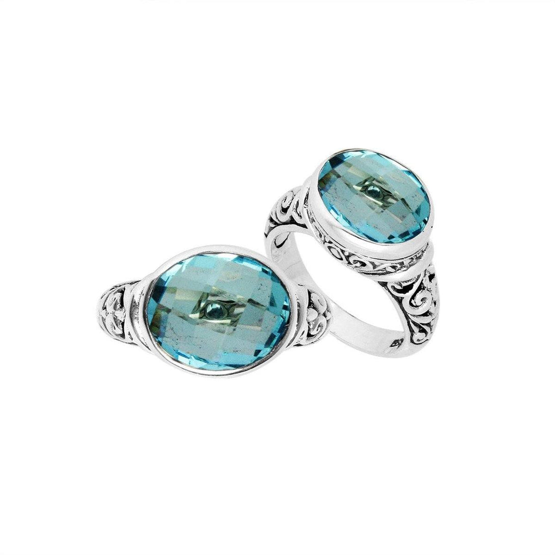 AR-9007-BT-6" Sterling Silver Ring With Blue Topaz Q. Jewelry Bali Designs Inc 