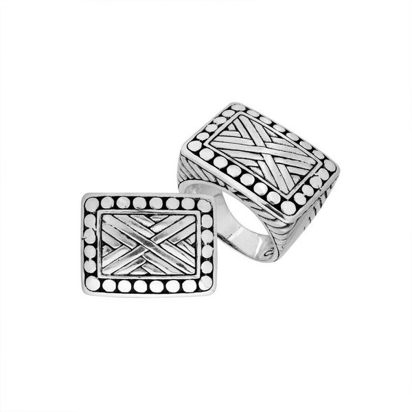 AR-9020-S-10'' Sterling Silver Designer Square Shape Ring With Plain Silver Jewelry Bali Designs Inc 