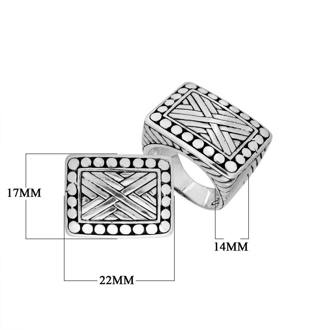AR-9020-S-12'' Sterling Silver Designer Square Shape Ring With Plain Silver Jewelry Bali Designs Inc 