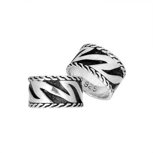 Sterling Silver Oxidized Fancy Carved Designer Band Ring With Balinese Rope Detailing.