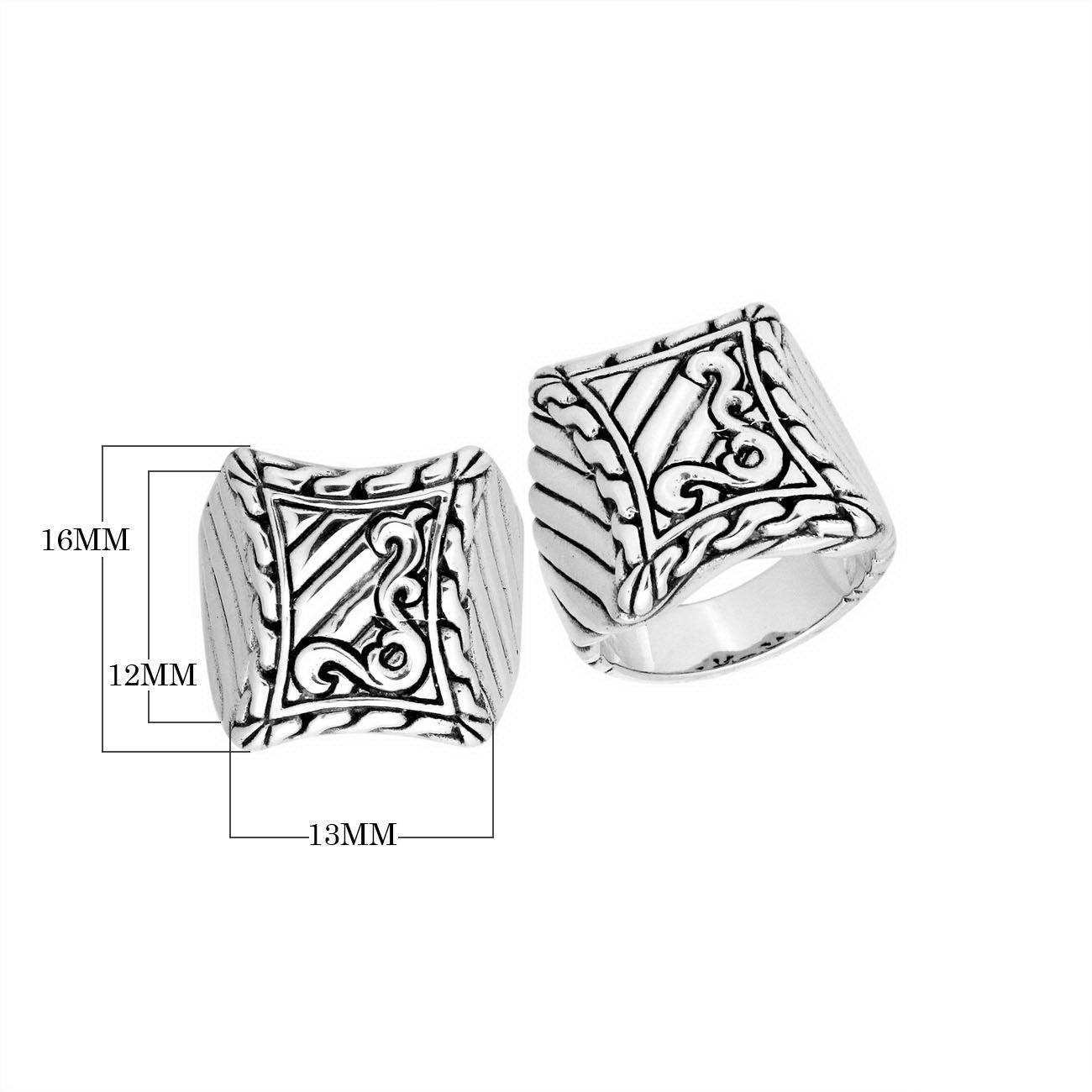 Sterling Silver handcrafted rectangular tribal design ring wholesale from Bali, Indonesia with swirl and line engravings