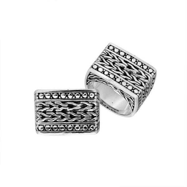 AR-9037-S-11'' Sterling Silver Designer Square Shape Ring With Plain Silver Jewelry Bali Designs Inc 