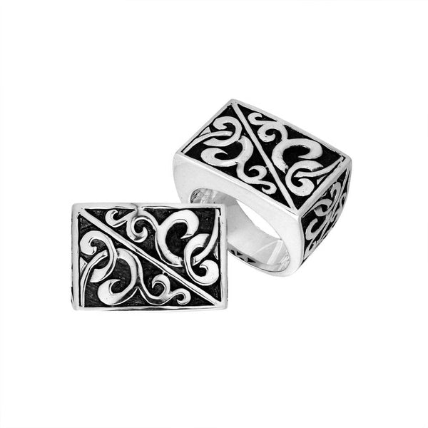 AR-9045-S-13 Sterling Silver Designer Ring With Plain Silver Jewelry Bali Designs Inc 