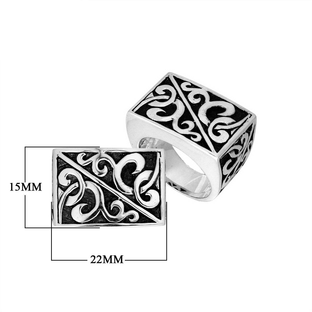 Sterling Silver handcrafted rectangular pattern ring wholesale from Bali, Indonesia with oxidized scroll design