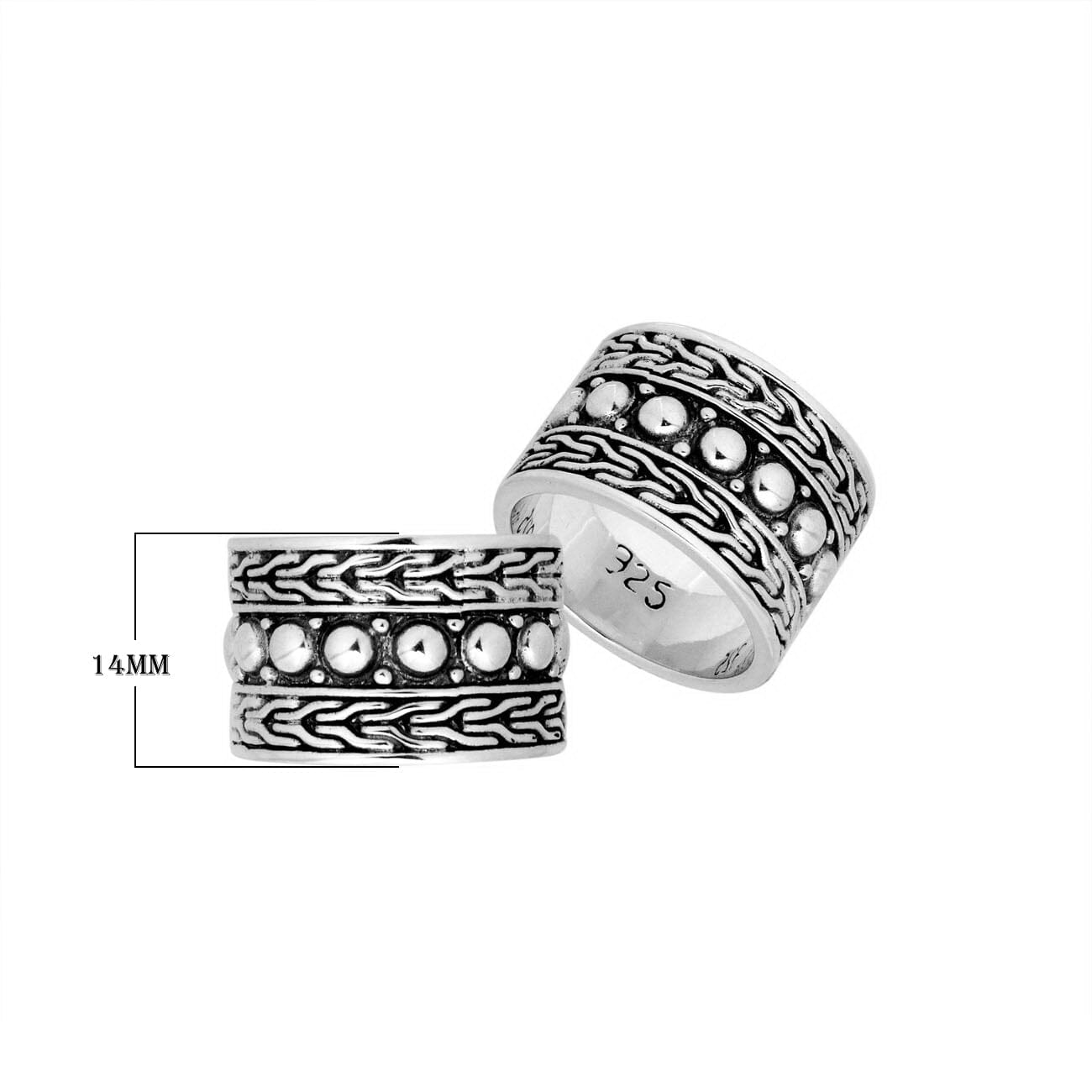 Sterling Silver handcrafted dotted pattern band ring wholesale from Bali, Indonesia with oxidized chain design