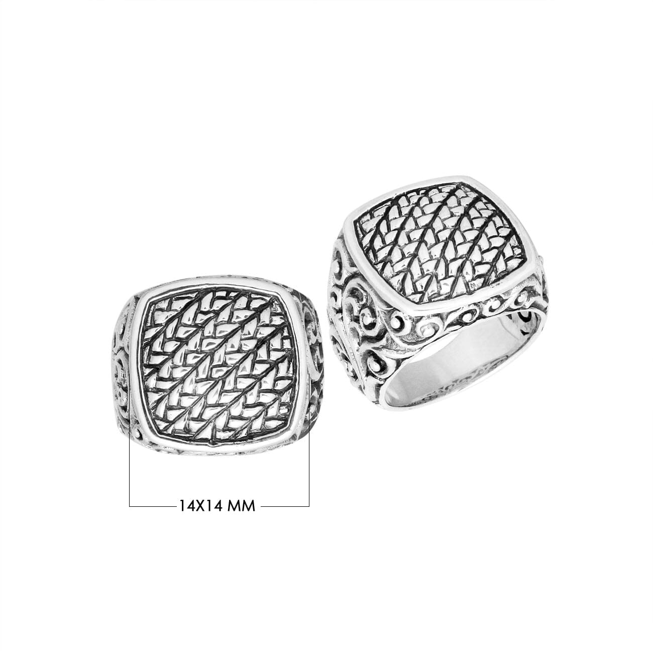 Sterling Silver handcrafted square pattern designer ring wholesale from Bali, Indonesia with woven texture and scroll details
