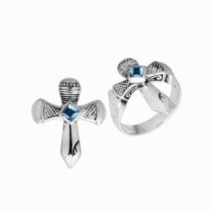 AR-9069-BT-9'' Sterling Silver Ring With Blue Topaz Q. Jewelry Bali Designs Inc 