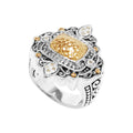 Sterling Silver 18K Gold Ring With Hammered Center And Diamond Accents
