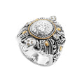 Sterling Silver And 18K Gold Ring With Hammered Dome And Diamond Accents