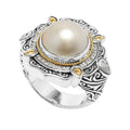 Sterling Silver And 18K Gold Ring With Mabe Pearl Center And Diamond Accents