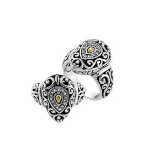 ARG-8039-DY-6" Sterling Silver Ring With 18K Gold And Diamond Jewelry Bali Designs Inc 