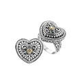 Sterling Silver And 18K Gold Heart Ring With Diamond Pavé And Balinese Carving