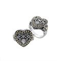 Sterling Silver And 18K Gold Heart Ring With Diamond Pavé And Balinese Carving