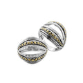 Sterling Silver And 18K Gold Split-Dome Ring With Diamond Rows And Gold Beading