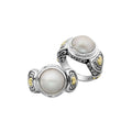 Sterling Silver And 18K Gold Mabe Pearl Diamond Ring With Balinese Carving