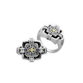 Sterling Silver And 18K Gold Diamond Square Balinese Ring