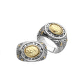 Wholesale Sterling Silver With 18K Gold Hammered Oval Center Ring With Balinese Carvings.
