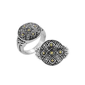 ARG-8054-DY-6" Sterling Silver Ring With 18K Gold And Diamond Jewelry Bali Designs Inc 