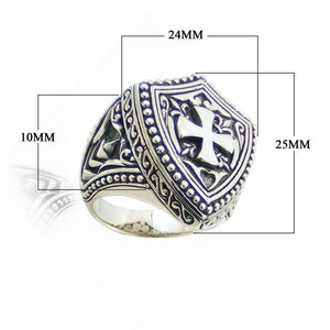 Wholesale 925 Sterling Silver Shield Cross Ring With Sterling Silver Accents And Medieval Carvings.