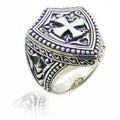 Wholesale Silver Overlay Over Copper Shield Cross Warrior Ring With Medieval Carvings.
