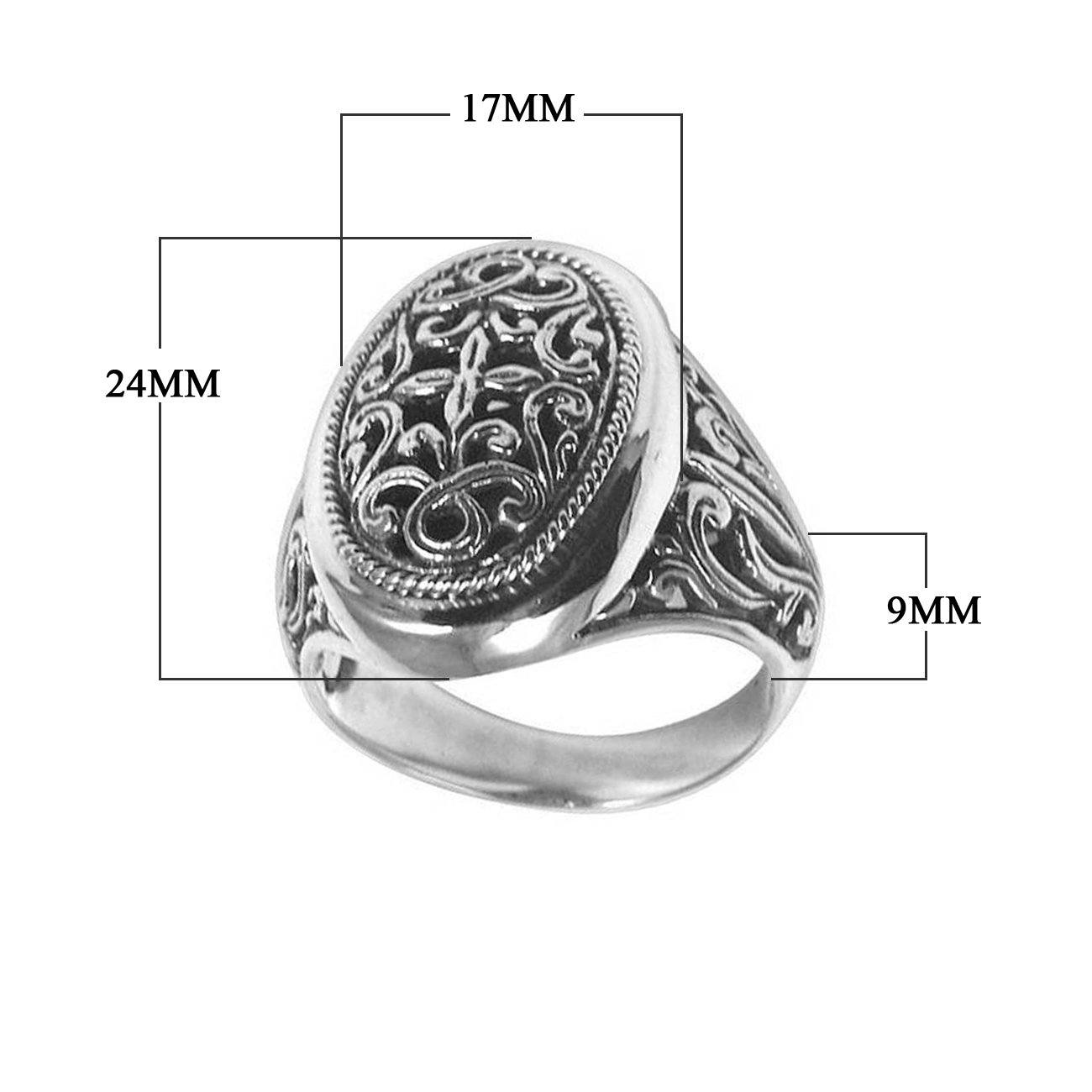 Wholesale Silver Overlay Over Copper Oval Carved Balinese Ring With Ornate Detailing.