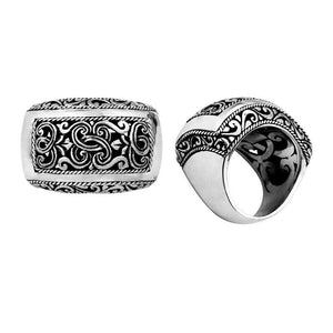 Wholesale Silver Overlay Over Copper Wide Carved Scrollwork Balinese Ring.