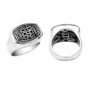Wholesale Silver Overlay Over Copper Rectangular Carved Balinese Signet Ring.
