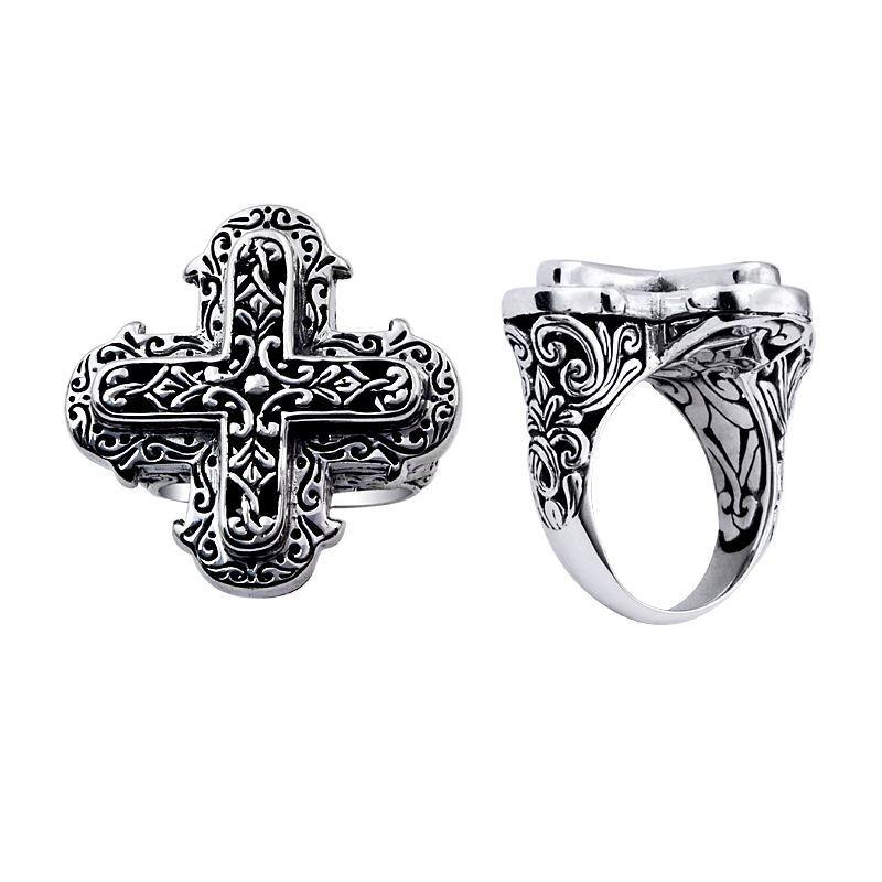 Wholesale Silver Overlay Over Copper Cross-Shaped Carved Balinese Heritage Ring.