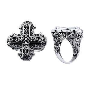 Wholesale Silver Overlay Over Copper Cross-Shaped Carved Balinese Heritage Ring.