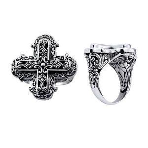ARSF-6008-S-9" Silver Overlay Cross Shape Ring Jewelry Bali Designs Inc 