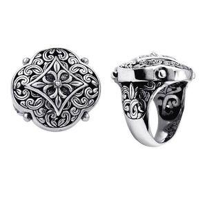 Wholesale Silver Overlay Over Copper Floral Mandala Carved Balinese Heritage Ring.