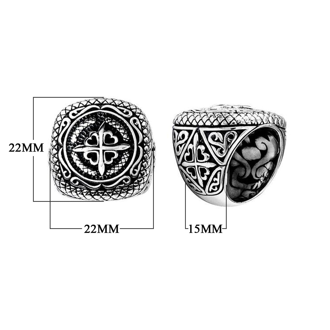 Wholesale Silver Overlay Over Copper Compass Heart Carved Balinese Ring.