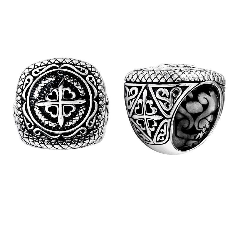 Wholesale Silver Overlay Over Copper Compass Heart Carved Balinese Ring.