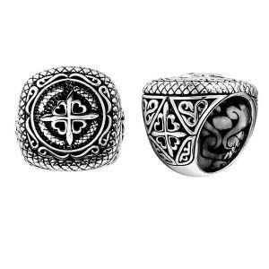 Wholesale Silver Overlay Over Copper Compass Heart Carved Balinese Ring.