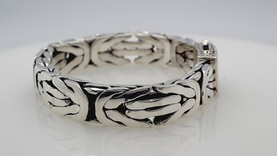 925 Sterling Silver Woven Chain Bracelet With Push Clasp And Balinese Texture